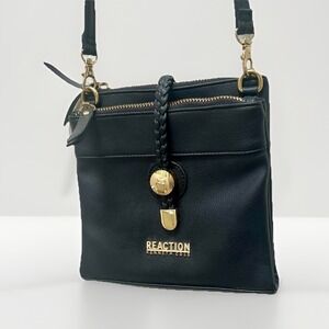 NWOT‎ Reaction Kenneth Cole Black Crossbody Bag Purse Braided Strap Gold Accents
